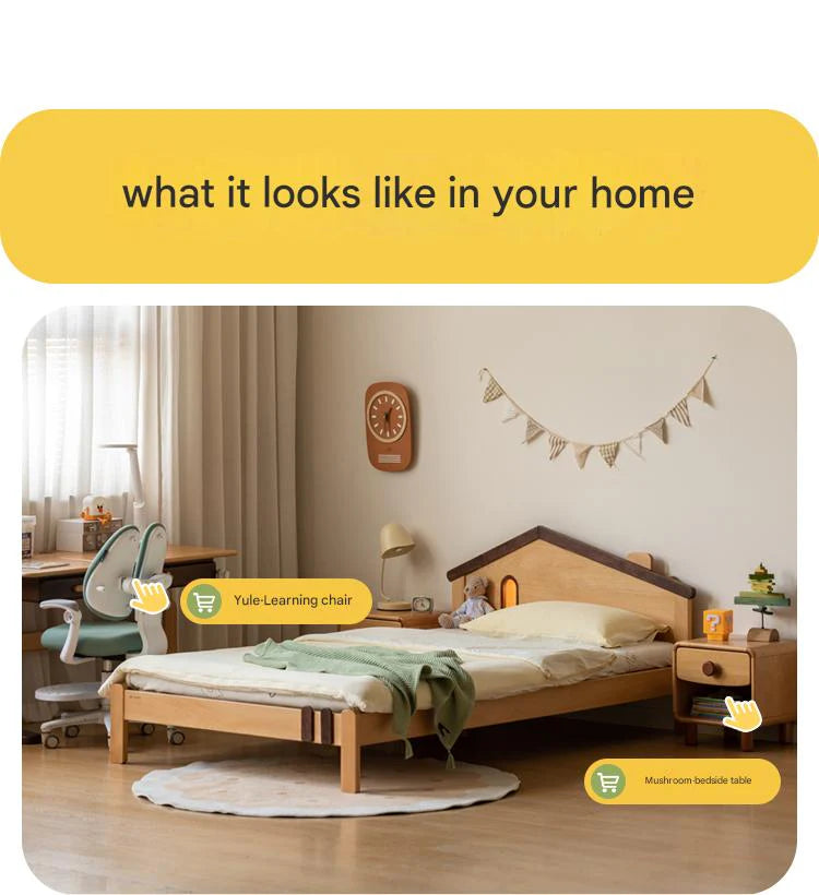 Beech, Poplar, Little House Kids Bed with 15min Delay Turning Off the Lights<