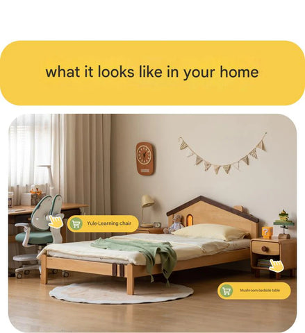 Beech, Poplar, Little House Kids Bed with 15min Delay Turning Off the Lights<