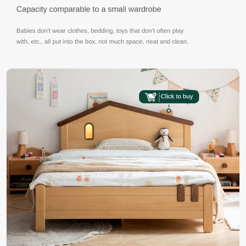 Beech, Poplar, Little House Kids Bed with 15min Delay Turning Off the Lights<