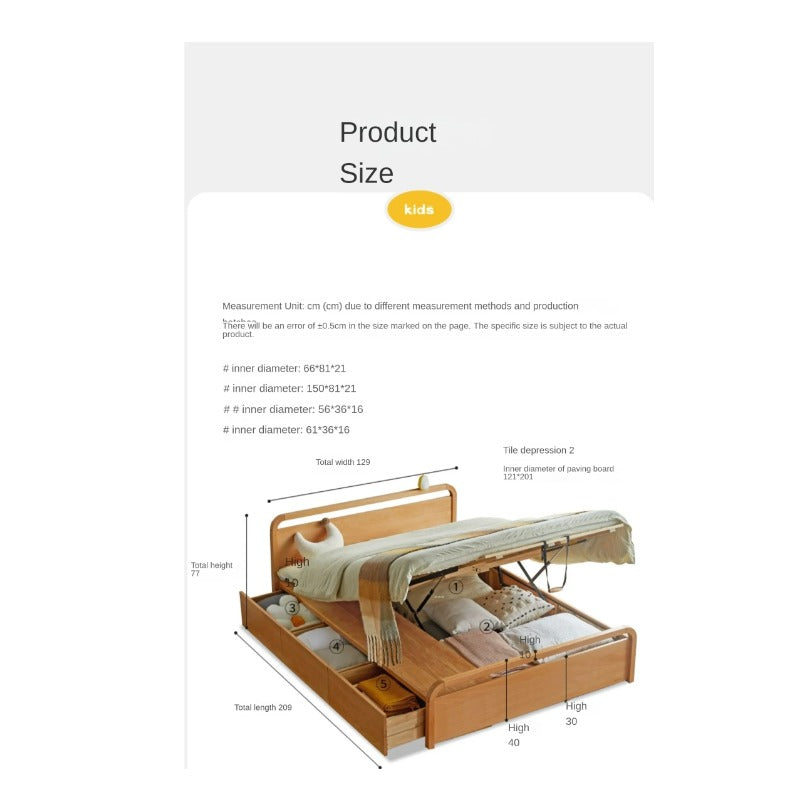 Beech solid wood Multi-functional with storage box bed<