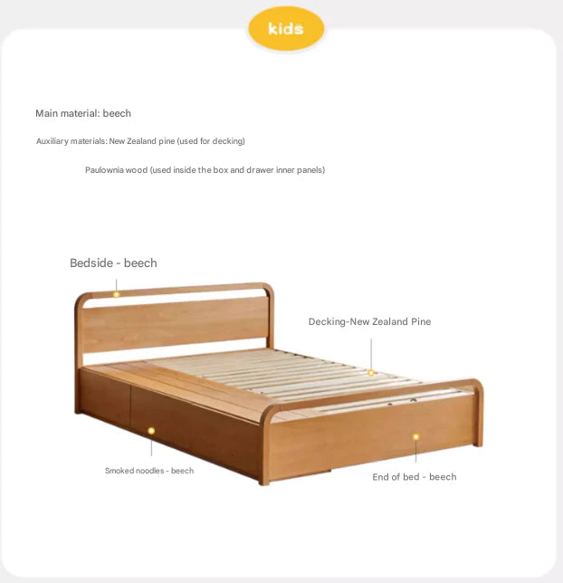 Beech solid wood Multi-functional with storage box bed<