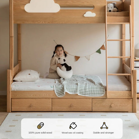Oak solid wood Multi-functional Bunk Bed.