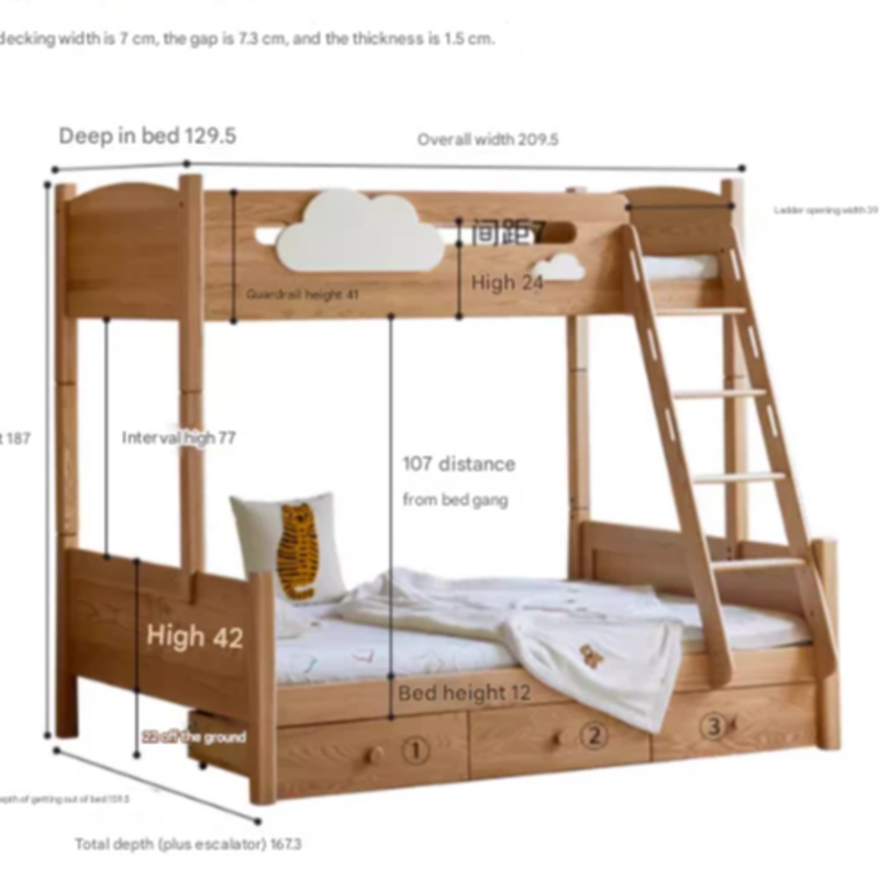 Oak solid wood Multi-functional Bunk Bed.