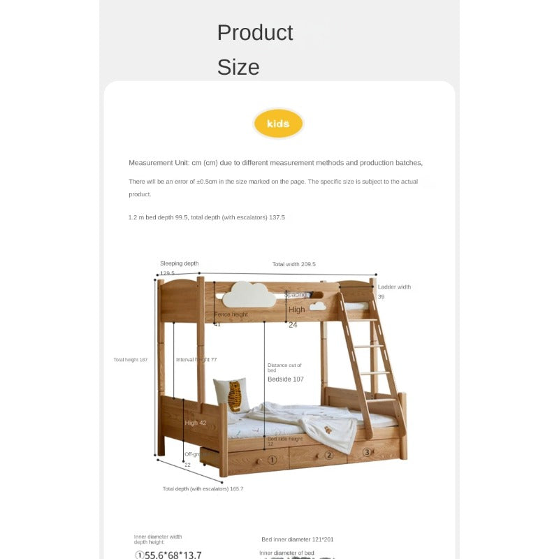 Oak solid wood Multi-functional Bunk Bed.