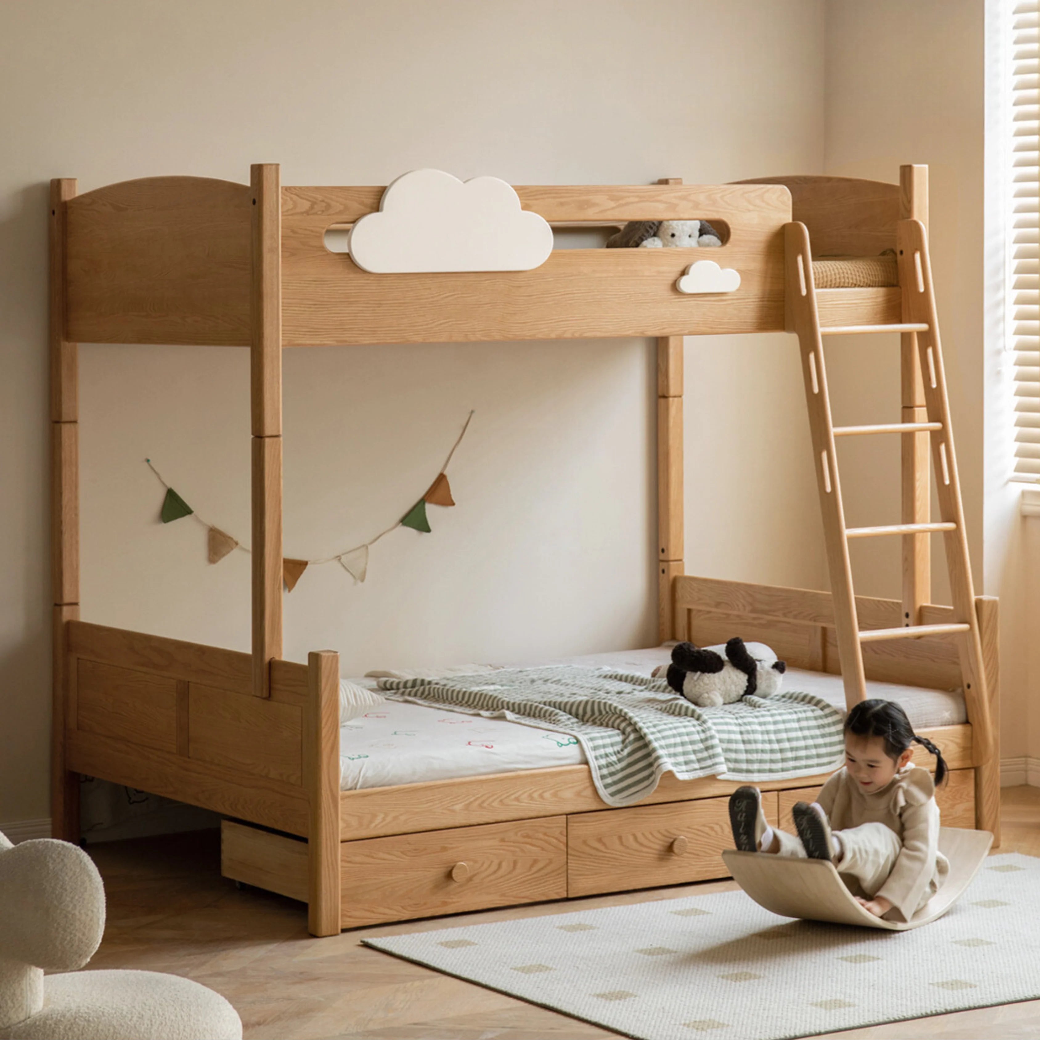 Oak solid wood Multi-functional Bunk Bed.