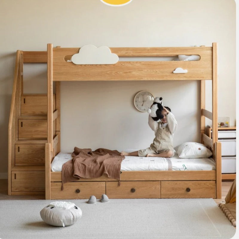 Oak Solid Wood Children's Cloud Bunk Bed