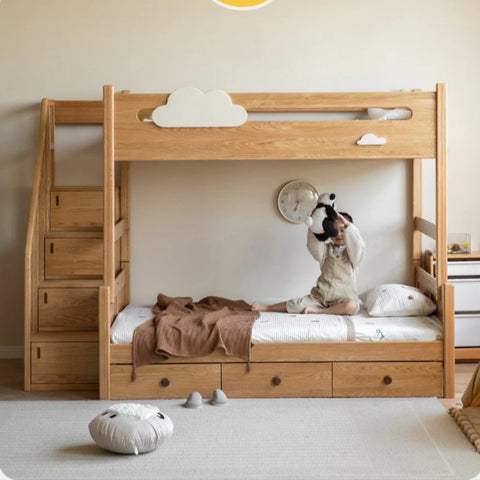 Oak Solid Wood Children's Cloud Bunk Bed