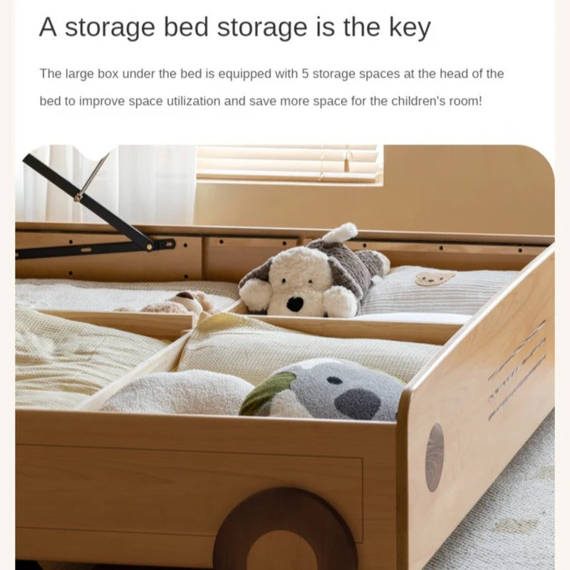 Beech Solid Wood Car Children's Box Bed<