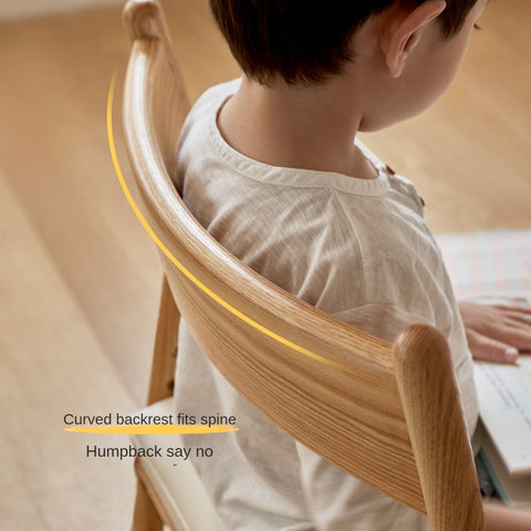 Oak Solid Wood Kids Chair Height Adjustable Modern Study Chair with Ergonomic Backrest and Removable Washable Cushion