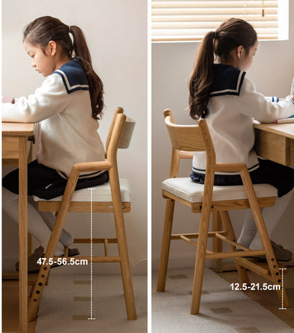 Oak Solid Wood Kids Chair Height Adjustable Modern Study Chair with Ergonomic Backrest and Removable Washable Cushion
