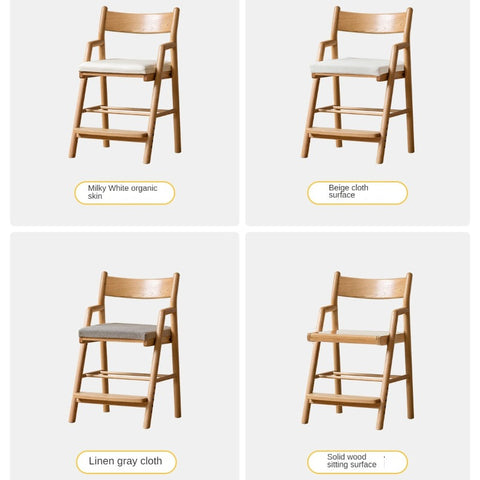 Oak Solid Wood Kids Chair Height Adjustable Modern Study Chair with Ergonomic Backrest and Removable Washable Cushion