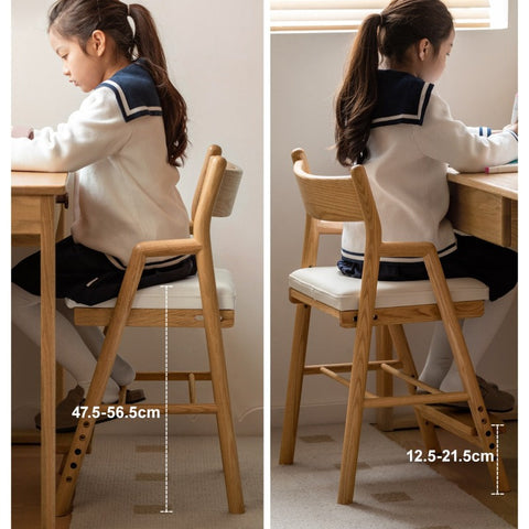 Oak Solid Wood Kids Chair Height Adjustable Modern Study Chair with Ergonomic Backrest and Removable Washable Cushion