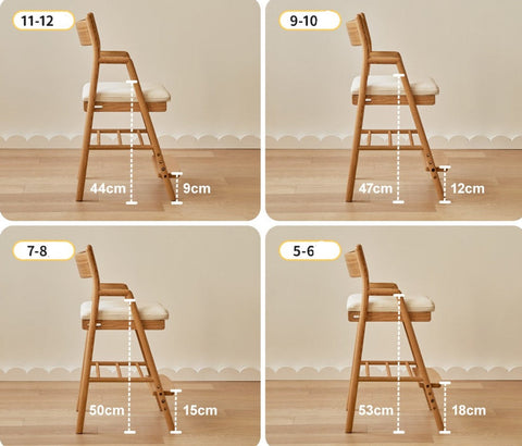 Oak Solid Wood Kids Chair Height Adjustable Modern Study Chair with Ergonomic Backrest and Removable Washable Cushion