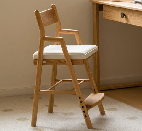 Oak Solid Wood Kids Chair Height Adjustable Modern Study Chair with Ergonomic Backrest and Removable Washable Cushion