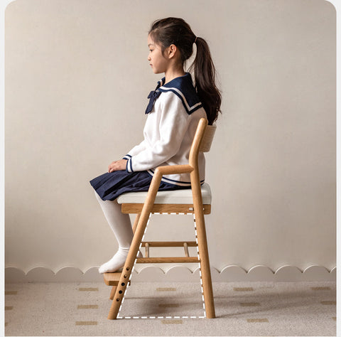 Oak Solid Wood Kids Chair Height Adjustable Modern Study Chair with Ergonomic Backrest and Removable Washable Cushion