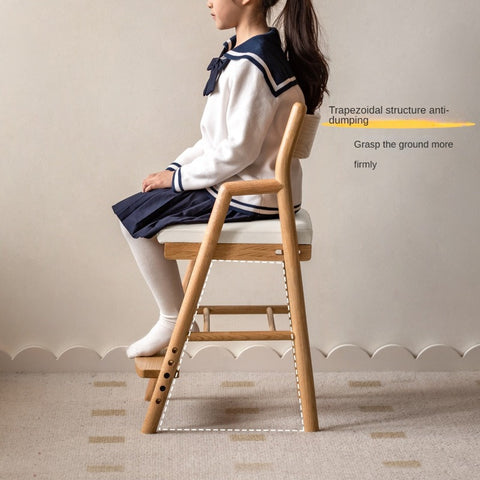 Oak Solid Wood Kids Chair Height Adjustable Modern Study Chair with Ergonomic Backrest and Removable Washable Cushion