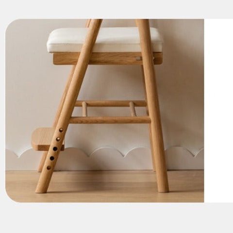 Oak Solid Wood Kids Chair Height Adjustable Modern Study Chair with Ergonomic Backrest and Removable Washable Cushion