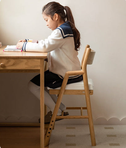 Oak Solid Wood Kids Chair Height Adjustable Modern Study Chair with Ergonomic Backrest and Removable Washable Cushion