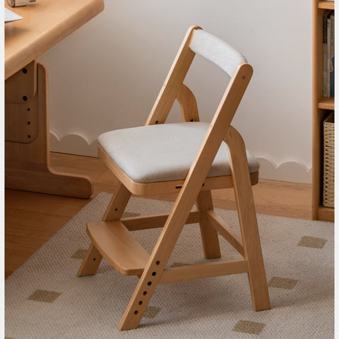 Beech Solid Wood Adjustable Ergonomic Child Desk Chair Light Wood Comfortable Padded Seat