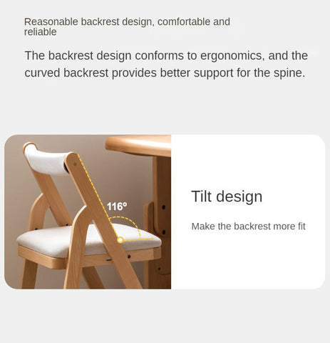 Beech Solid Wood Adjustable Ergonomic Child Desk Chair Light Wood Comfortable Padded Seat