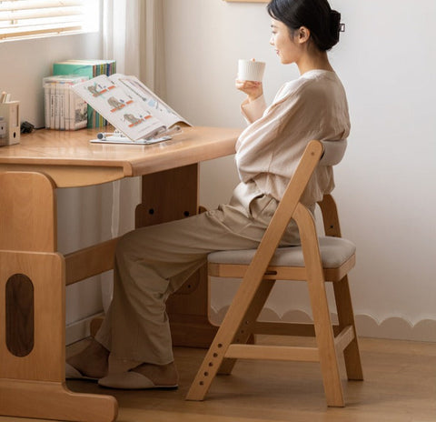 Beech Solid Wood Adjustable Ergonomic Child Desk Chair Light Wood Comfortable Padded Seat