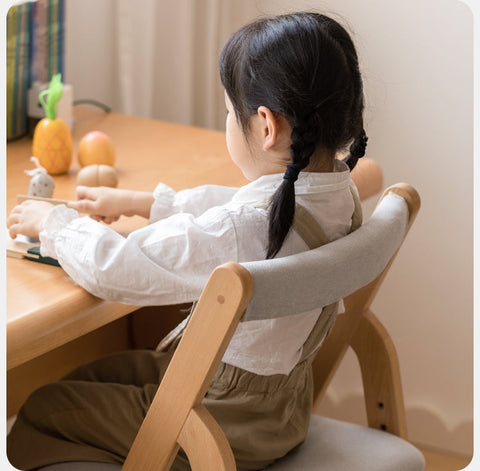 Beech Solid Wood Adjustable Ergonomic Child Desk Chair Light Wood Comfortable Padded Seat