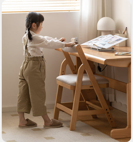 Beech Solid Wood Adjustable Ergonomic Child Desk Chair Light Wood Comfortable Padded Seat