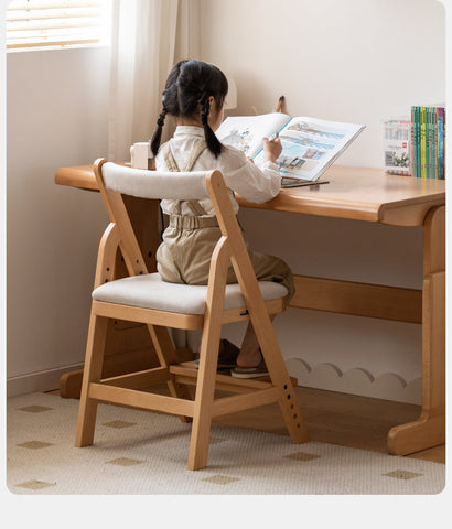 Beech Solid Wood Adjustable Ergonomic Child Desk Chair Light Wood Comfortable Padded Seat