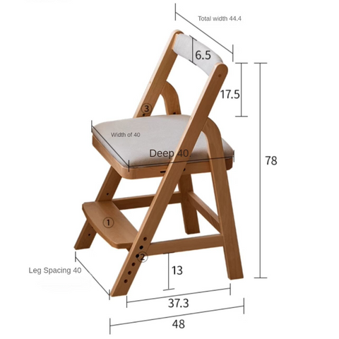 Beech Solid Wood Adjustable Ergonomic Child Desk Chair Light Wood Comfortable Padded Seat