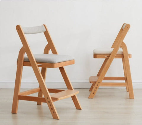 Beech Solid Wood Adjustable Ergonomic Child Desk Chair Light Wood Comfortable Padded Seat
