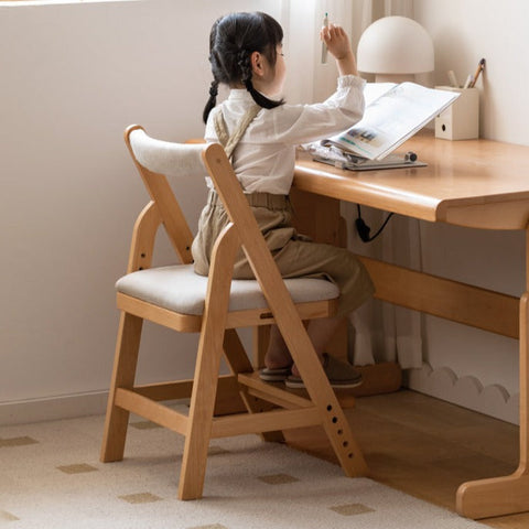 Beech Solid Wood Adjustable Ergonomic Child Desk Chair Light Wood Comfortable Padded Seat
