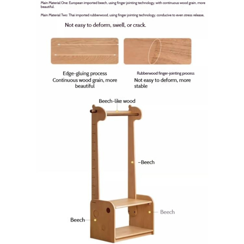 Beech, Solid Rubberwood Children's Clothing Rack