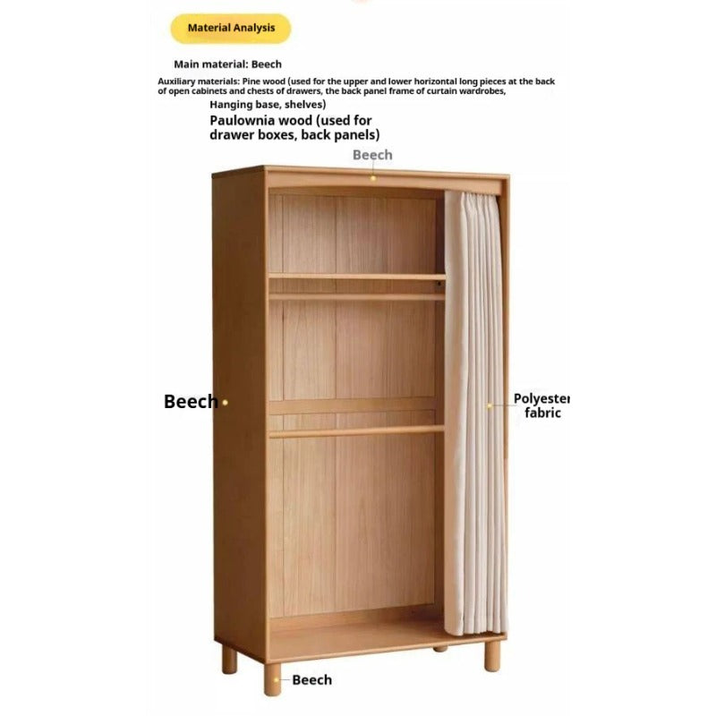 Beech Solid Wood Children's Curtain Wardrobe