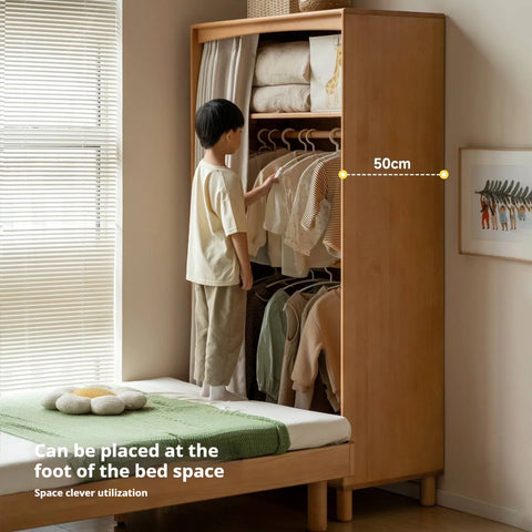 Beech Solid Wood Children's Curtain Wardrobe