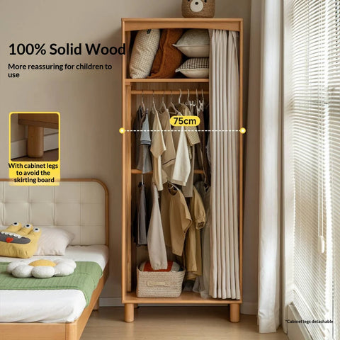 Beech Solid Wood Children's Curtain Wardrobe