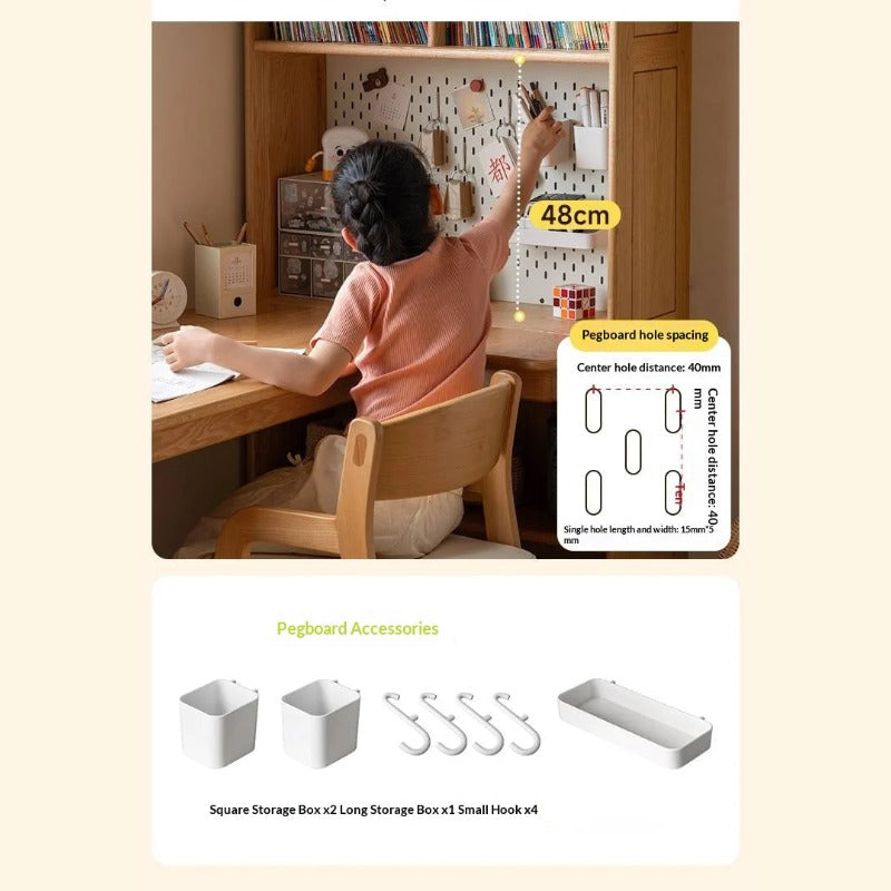 Oak Solid Wood Children's Study Desk, Bookshelf, Wardrobe