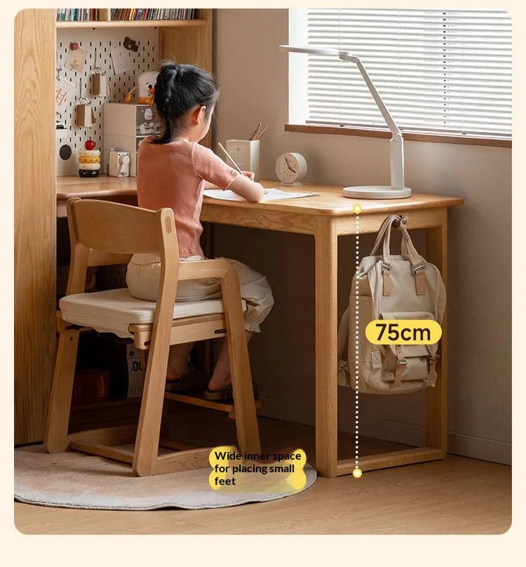Oak Solid Wood Children's Study Desk, Bookshelf, Wardrobe