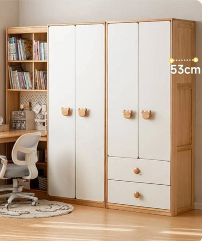 Oak Solid Wood Children's Study Desk, Bookshelf, Wardrobe