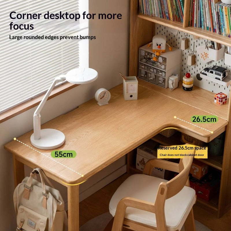 Oak Solid Wood Children's Study Desk, Bookshelf, Wardrobe