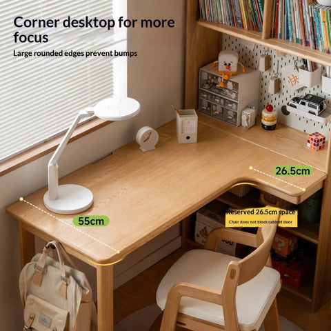 Oak Solid Wood Children's Study Desk, Bookshelf, Wardrobe