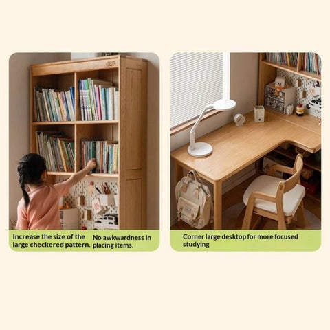 Oak Solid Wood Children's Study Desk, Bookshelf, Wardrobe