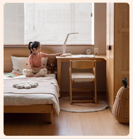 Oak Solid Wood Children's Study Desk, Bookshelf, Wardrobe