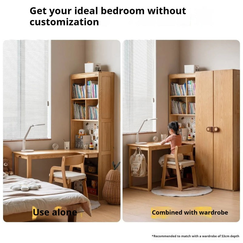 Oak Solid Wood Children's Study Desk, Bookshelf, Wardrobe