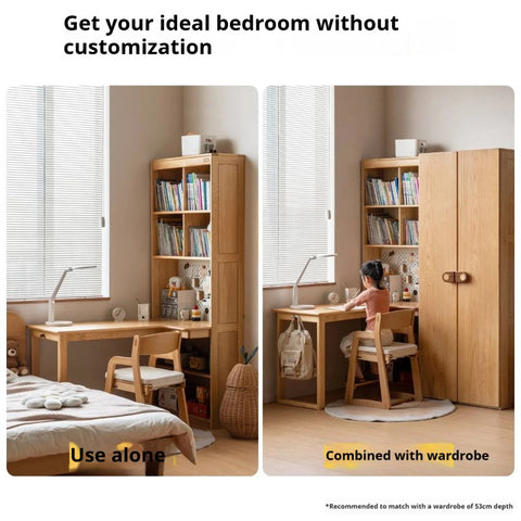 Oak Solid Wood Children's Study Desk, Bookshelf, Wardrobe