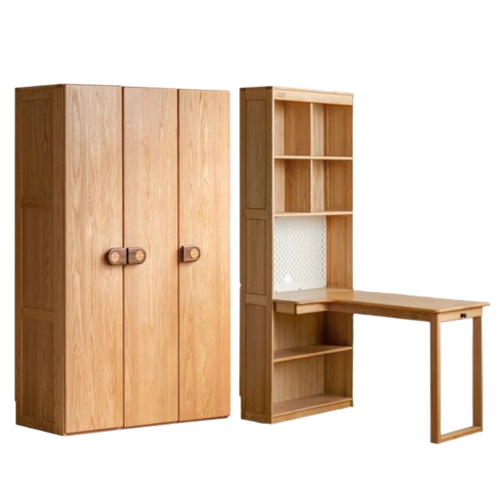 Oak Solid Wood Children's Study Desk, Bookshelf, Wardrobe