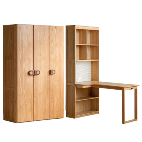 Oak Solid Wood Children's Study Desk, Bookshelf, Wardrobe