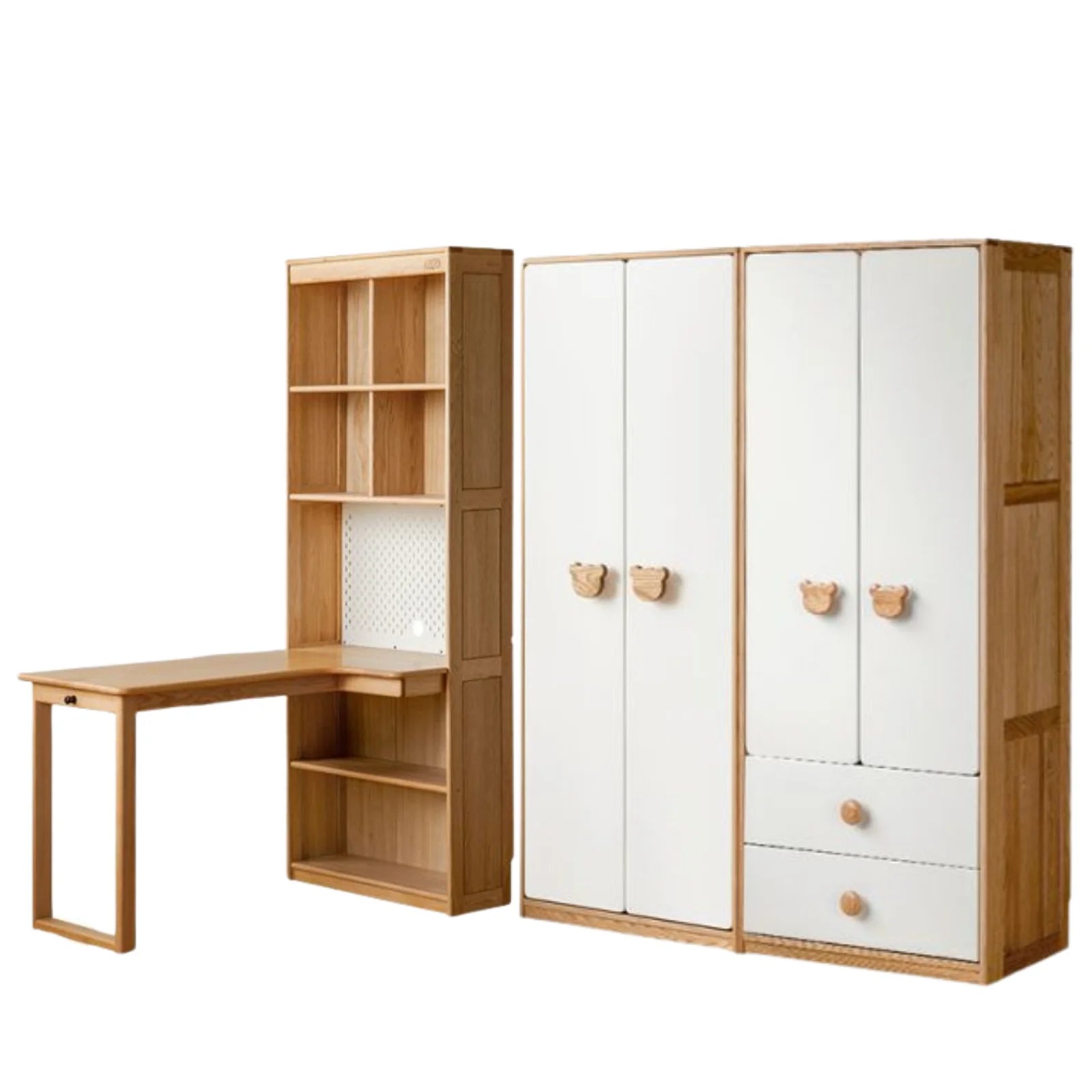 Oak Solid Wood Children's Study Desk, Bookshelf, Wardrobe