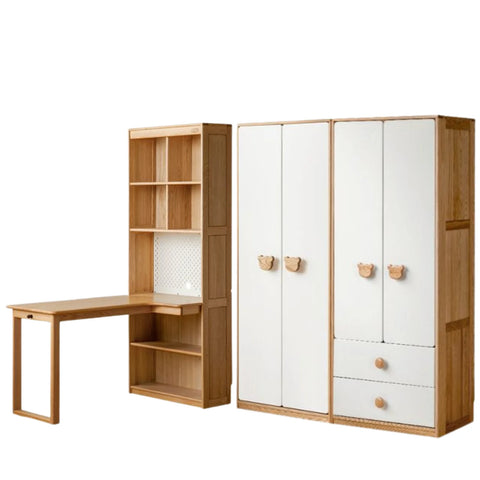 Oak Solid Wood Children's Study Desk, Bookshelf, Wardrobe