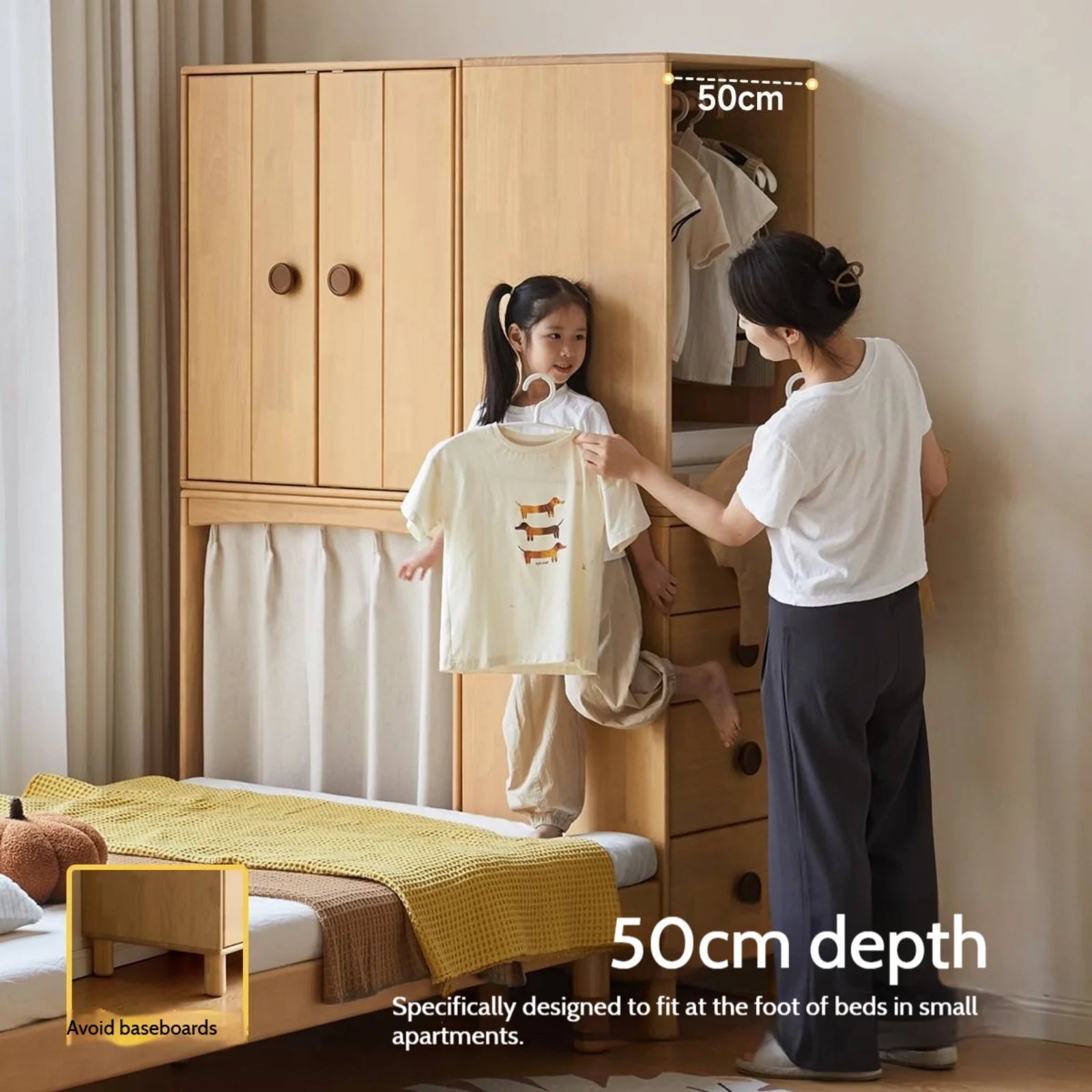 Solid Rubberwood Children's Wardrobe