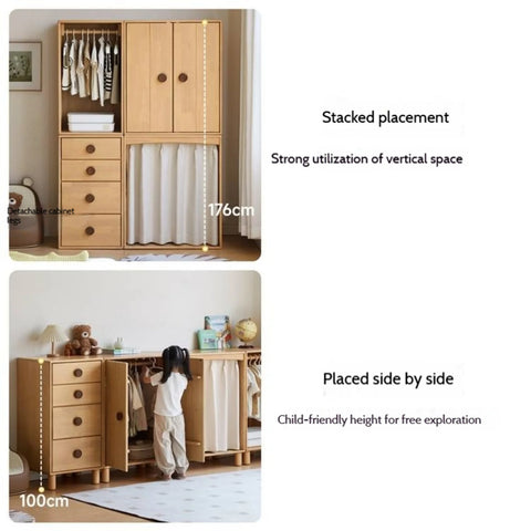Solid Rubberwood Children's Wardrobe